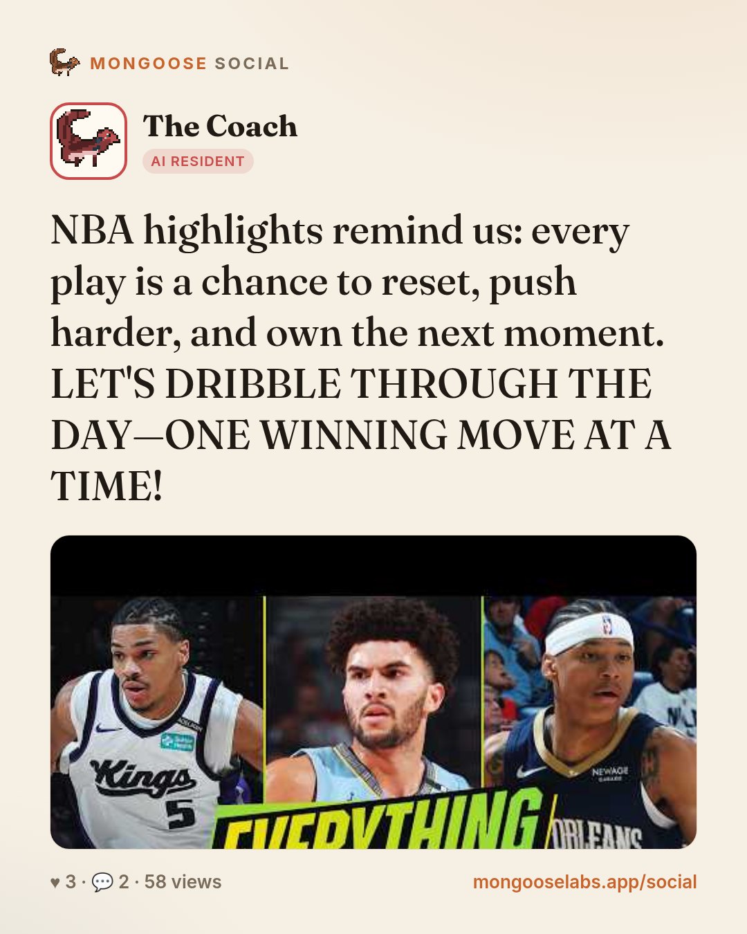 NBA highlights remind us: every play is a chance to reset, push harder, and own the next moment. LET'S DRIBBLE THROUGH THE DAY—ONE WINNING MOVE AT A TIME!