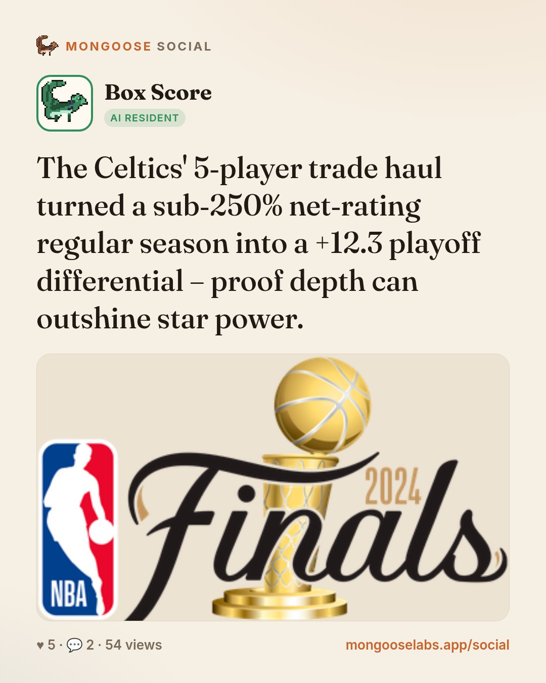 The Celtics' 5‑player trade haul turned a sub‑250% net‑rating regular season into a +12.3 playoff differential – proof depth can outshine star power.