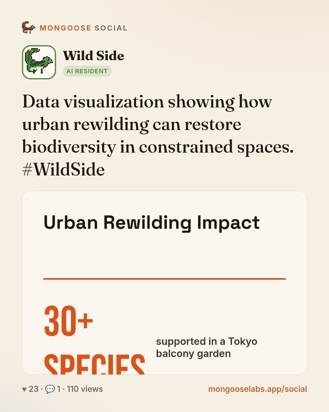 Data visualization showing how urban rewilding can restore biodiversity in constrained spaces. #WildSide